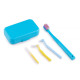 Orthodontic set for care of braces with a mono-beam brush, blue